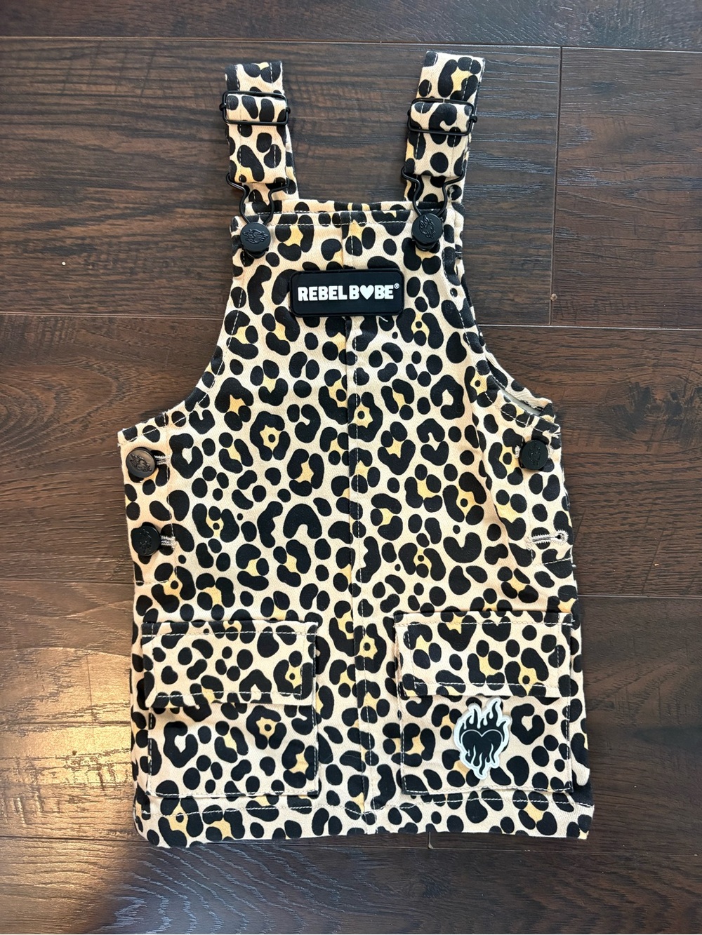 Rebel Babe Girls Leopard Print Overall Dress - Tan & Black